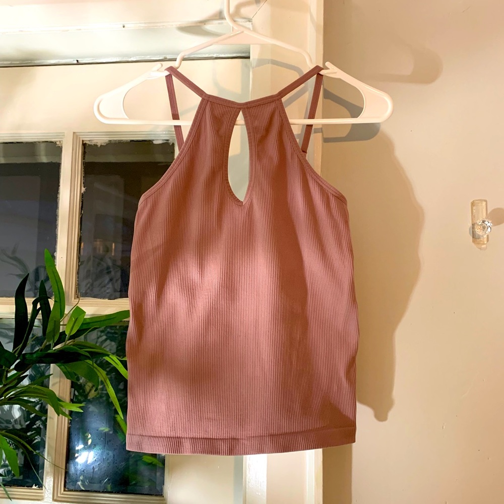 Dusty Rose crop key hole tank top